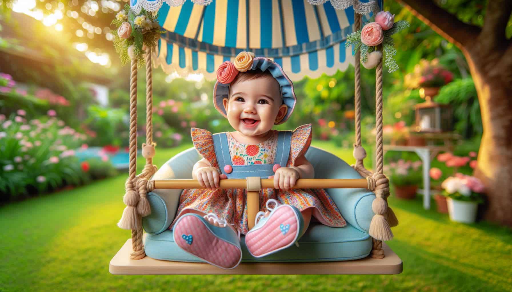 Baby swinging in a swing outdoors