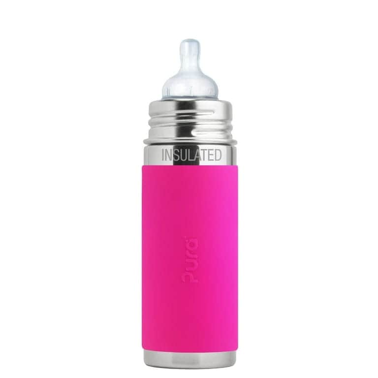 Pura stainless steel insulated infant bottle with silicone nipple and pink silicone sleeve, non-toxic and BPA-free walmart