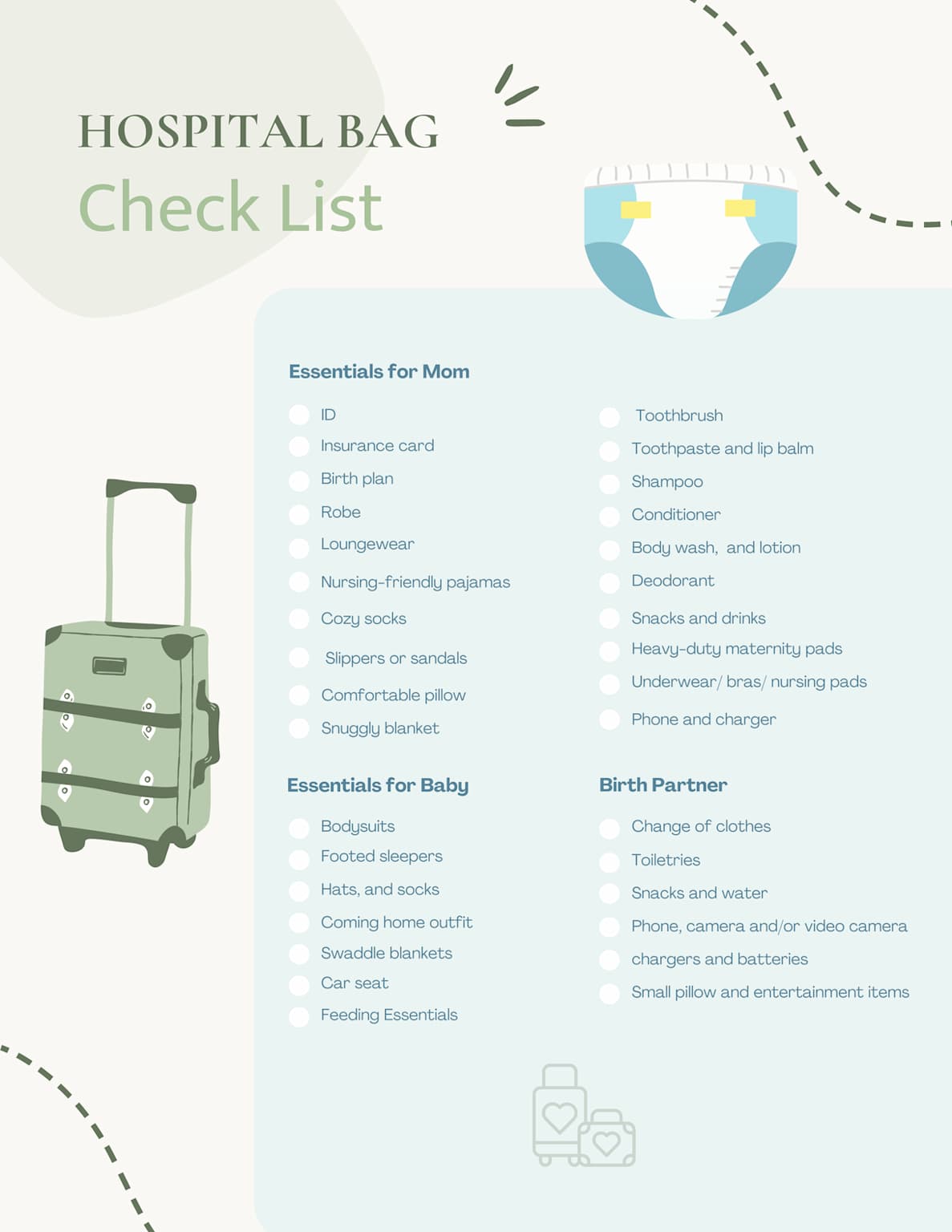 A comprehensive hospital bag checklist for mom, baby, and birth partner
